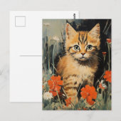 Schattig Kitten in Bloemen  Schilderen Briefkaart (Voorkant / Achterkant)