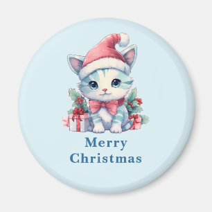 Schattig Kitten in een Kerstmannenhoed Kerstmis Magneet