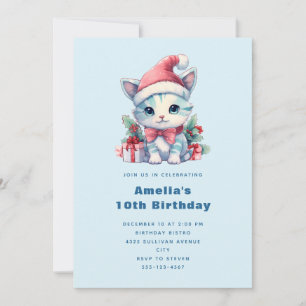 Schattig Kitten in een Kerstmannenhoed Kerstmis Ve Kaart