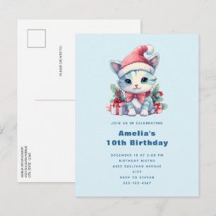 Schattig Kitten in een Kerstmannenhoed Kerstmis Ve Uitnodiging Briefkaart