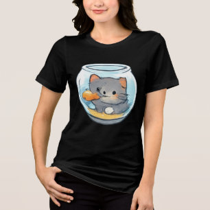 Schattig Kitten in een Vissenkom Tri-Blend Shirt