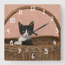 Schattig kitten in mandje vierkante klok