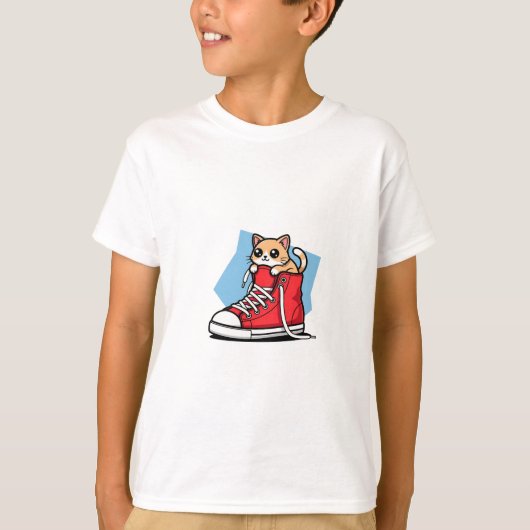 Schattig Kitten in Rode Sneaker Kinderen T-shirt (Voorkant)