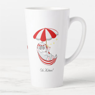 Schattig Kitten in Rood & Wit Hangmat Latte Mok