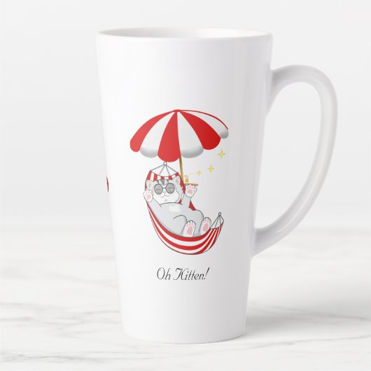 Schattig Kitten in Rood & Wit Hangmatje Latte Mok (Rechts)