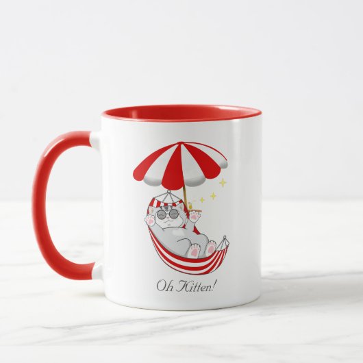 Schattig Kitten in Rood & Wit Hangmatje Mok (Links)