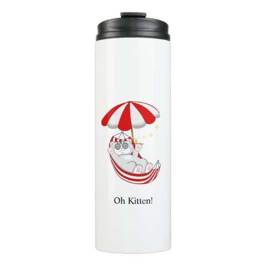 Schattig Kitten in Rood & Wit Hangmatje Thermosbeker (Voorkant)
