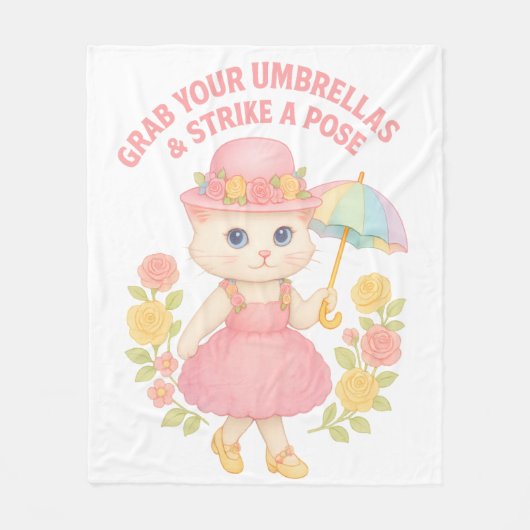 Schattig Kitten in Roze Jurk – Paraplu Pose Fleece Deken (Voorkant)