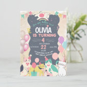 Schattig kitten / kat Laten we pawty verjaardagsfe Kaart (Staand voorkant)