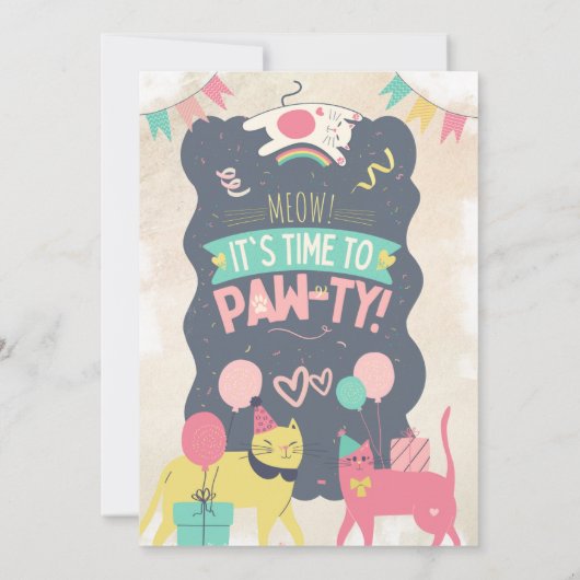 Schattig kitten / kat Laten we pawty verjaardagsfe Kaart (Achterkant)