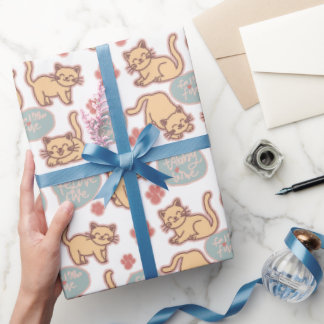Schattig Kitten Kat Liefhebber Herhalend Patroon Cadeaupapier