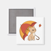 Schattig Kitten Kat Rood Geel Paraplu Herfst Magneet (Voorkant / Achterkant)