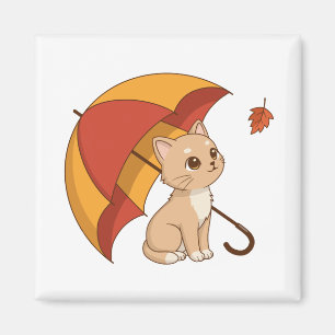 Schattig Kitten Kat Rood Geel Paraplu Herfst Magneet