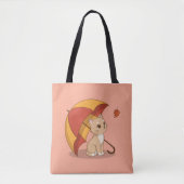 Schattig Kitten Kat Rood Geel Paraplu Herfst Roze Tote Bag (Voorkant)