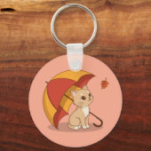 Schattig Kitten Kat Rood Geel Paraplu Val Roze Sleutelhanger (Voorkant)