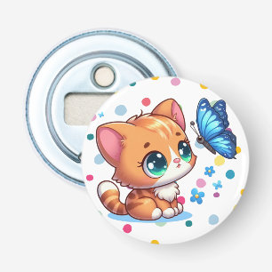Schattig kitten/kat & vlinder  button flesopener