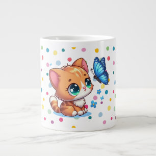 Schattig kitten/kat & vlinder grote koffiekop