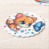 Schattig kitten/kat & vlinder kartonnen onderzetters (Gekanteld)
