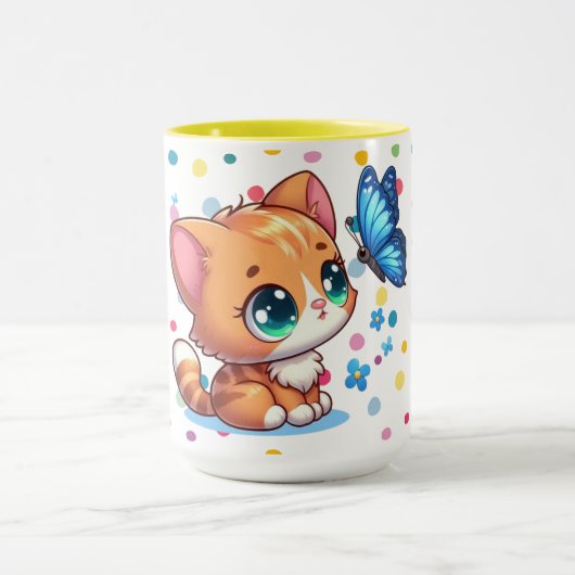 Schattig kitten/kat & vlinder  mok (Midden)