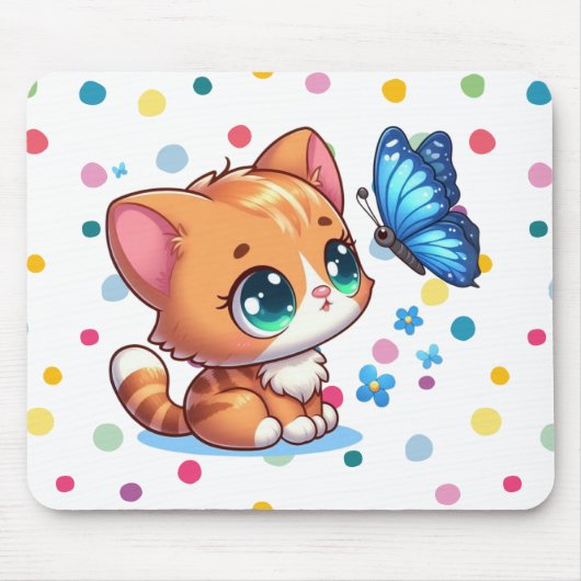 Schattig kitten/kat & vlinder muismat (Voorkant)