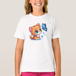 Schattig kitten/kat & vlinder t-shirt