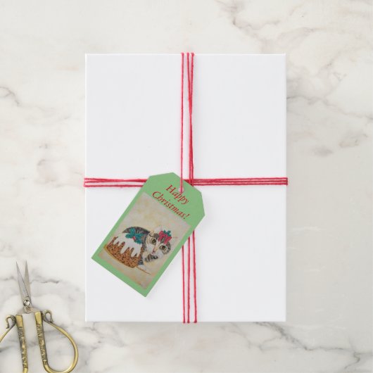 schattig kitten likkende pootjes grijs tafeltje ka cadeaulabel (Met Touw)