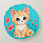 Schattig Kitten met Bloemen Rond Kussen (Achterkant)