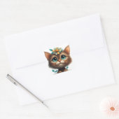 Schattig Kitten Met Bloemen💖 Vierkante Sticker (Envelop)