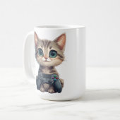 Schattig Kitten met Game Controller Gamer Kat Koffiemok (Voorkant links)