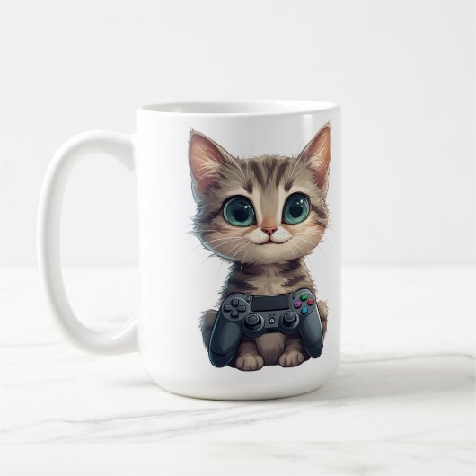 Schattig Kitten met Game Controller Gamer Kat Koffiemok (Links)
