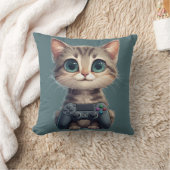 Schattig Kitten met Game Controller Gamer Kat Kussen (Deken)