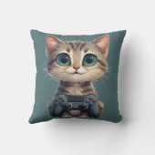 Schattig Kitten met Game Controller Gamer Kat Kussen (Achterkant)