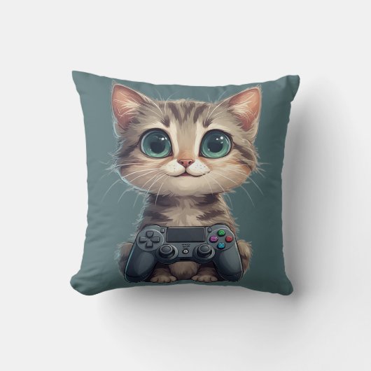 Schattig Kitten met Game Controller Gamer Kat Kussen (Voorkant)