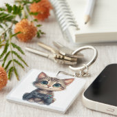 Schattig Kitten met Game Controller Gamer Kat Sleutelhanger (Voorkant Rechts)