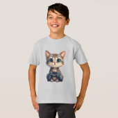 Schattig Kitten met Game Controller Gamer Kat T-shirt (Voorkant volledig)