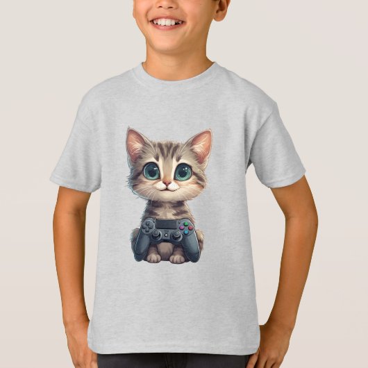 Schattig Kitten met Game Controller Gamer Kat T-shirt (Voorkant)