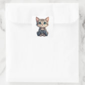 Schattig Kitten met Game Controller Gamer Kat Vierkante Sticker (Tas)
