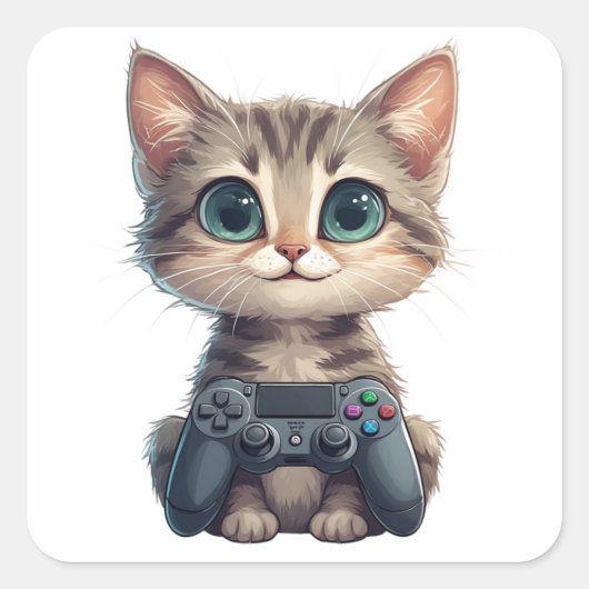 Schattig Kitten met Game Controller Gamer Kat Vierkante Sticker (Voorkant)