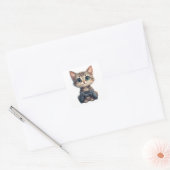 Schattig Kitten met Game Controller Gamer Kat Vierkante Sticker (Envelop)