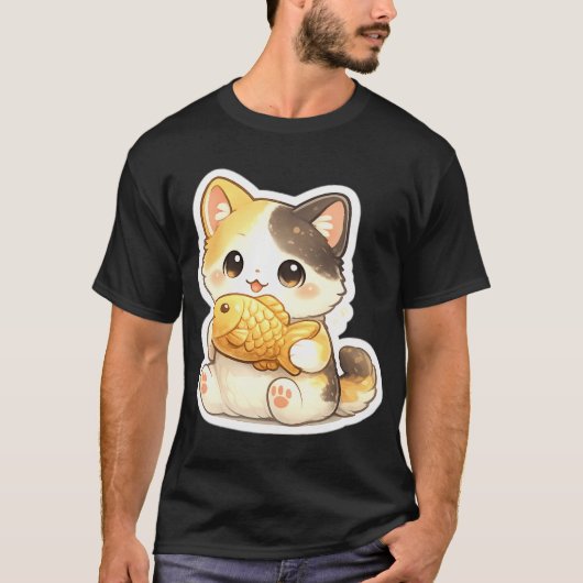 Schattig Kitten met Gouden Vis T-shirt (Voorkant)