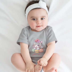 Schattig Kitten met Groene Gele Roze Macarons Romper