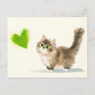 Schattig Kitten met Groene Hart – Minimaal Design Briefkaart