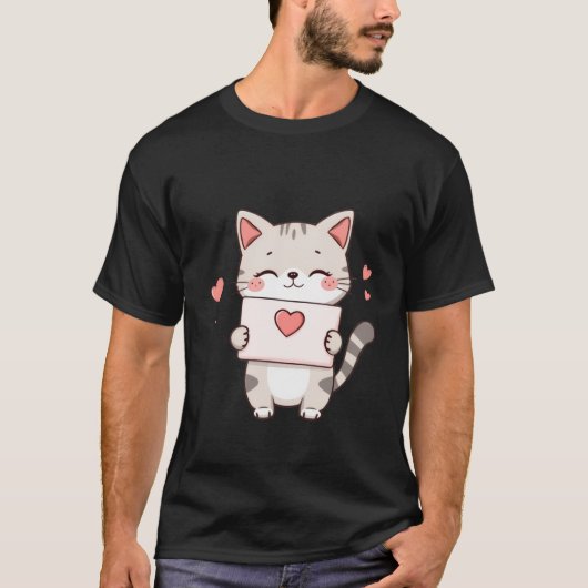Schattig Kitten met Hart Liefdesbrief Kunst ✨🐾💌 T-shirt (Voorkant)