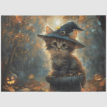 Schattig Kitten met Heksenhoed Decoupage