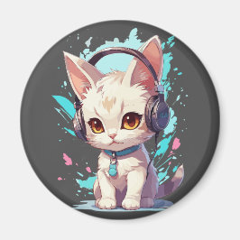 Schattig Kitten met Hoofdtelefoon Magie Magneet