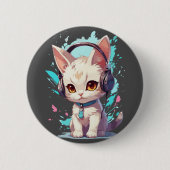 Schattig Kitten met Hoofdtelefoon Magie Ronde Button 5,7 Cm (Voorkant)