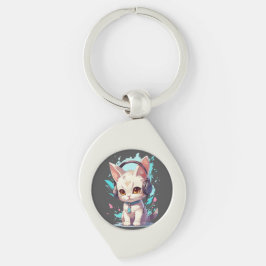Schattig Kitten met Hoofdtelefoon Magie Sleutelhanger