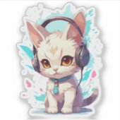 Schattig Kitten met Hoofdtelefoon Magie Sticker (Voorkant)