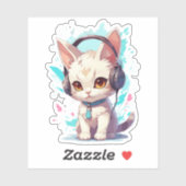 Schattig Kitten met Hoofdtelefoon Magie Sticker (Vel)