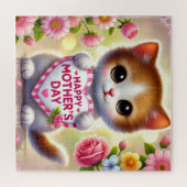 Schattig Kitten met Moederdag Hart Legpuzzel (Horizontaal)